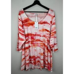 Rose & Olive Top Womens Size 3X Colorful 1/2 Sleeve Artsy Flowy Stretch Work NWT